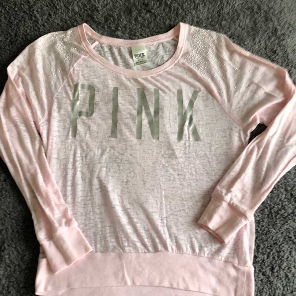 VS Pink Rhinestone Shoulder Long Sleeve